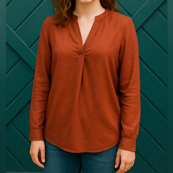 Loft Women's Rust Colored Silky Blouse - Picture 1 of 12